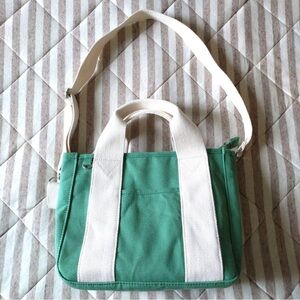 Green and White Canvas Tote Bag